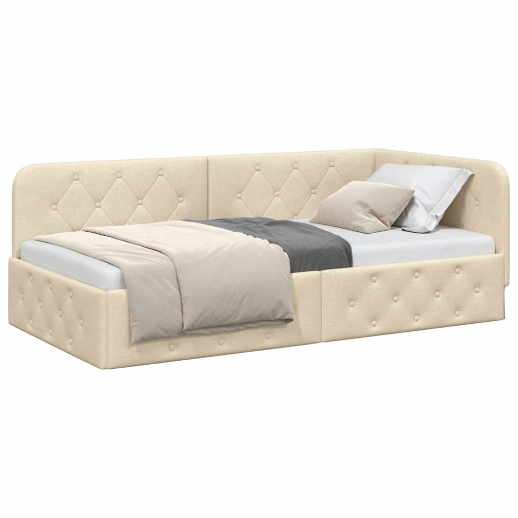 vidaXL Κρεβάτι Γωνίας Κρεμ 90 x 190 cm ύφασμα