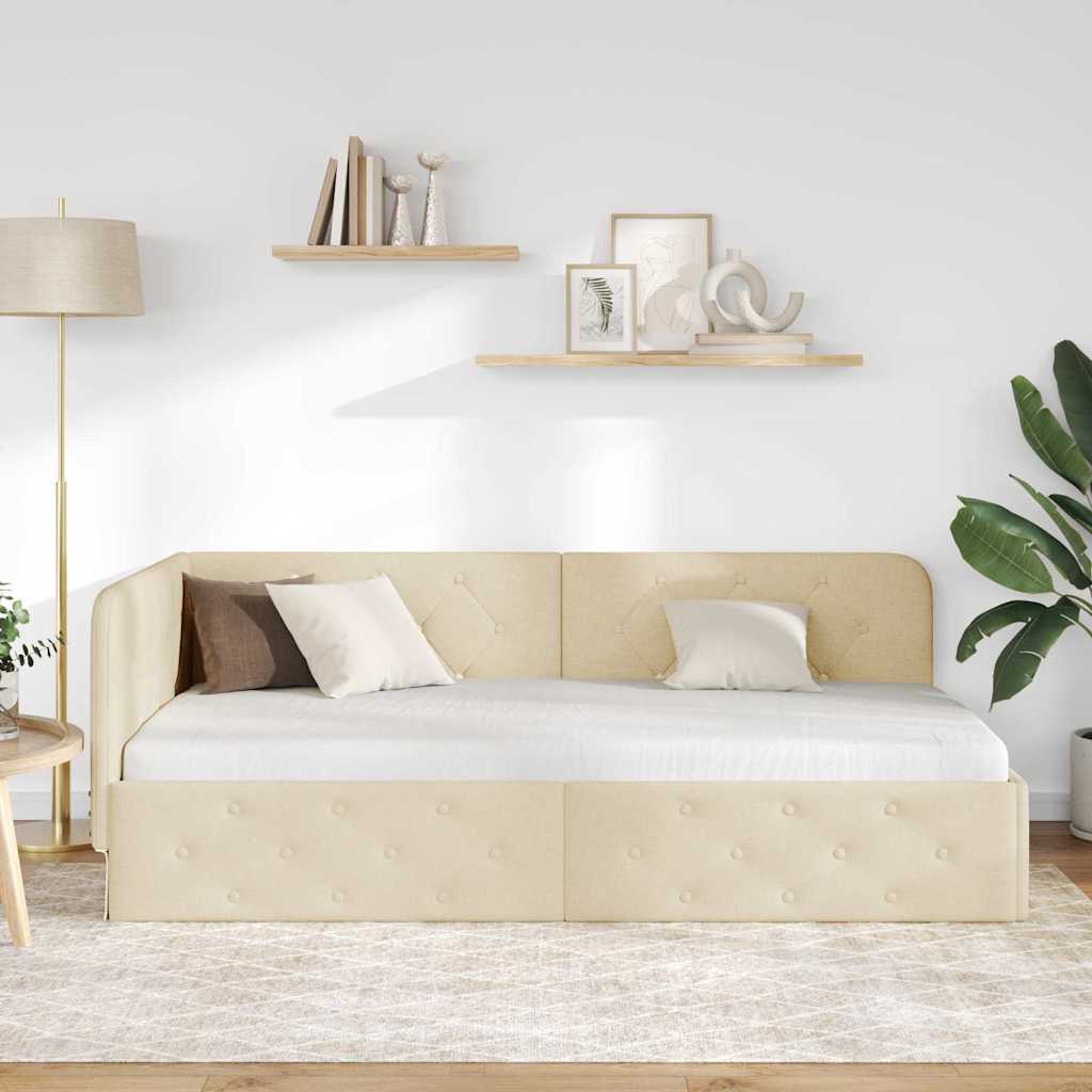 vidaXL Κρεβάτι Γωνίας Κρεμ 90 x 200 cm ύφασμα