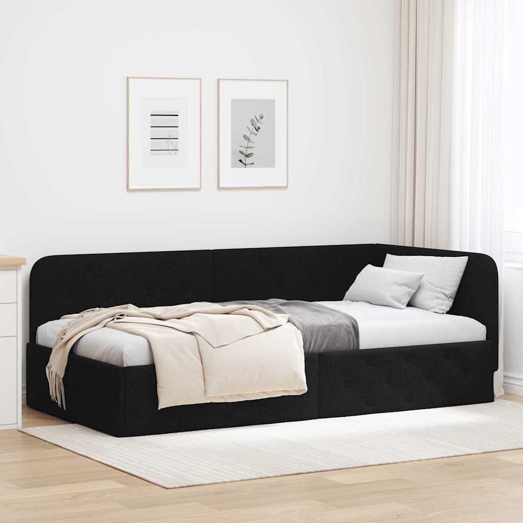 vidaXL Κρεβάτι Γωνίας με κεφαλάρι Μαύρο 100 x 200 cm ύφασμα