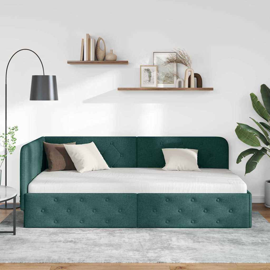 vidaXL Κρεβάτι Γωνίας Σκούρο Πράσινο 100 x 200 cm ύφασμα