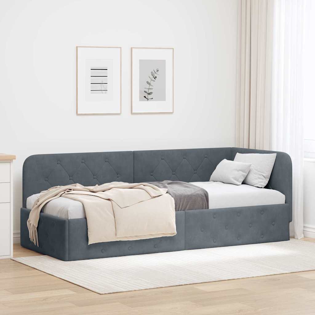 vidaXL Κρεβάτι Γωνίας Σκούρο Γκρι 80 x 200 cm Βελούδο