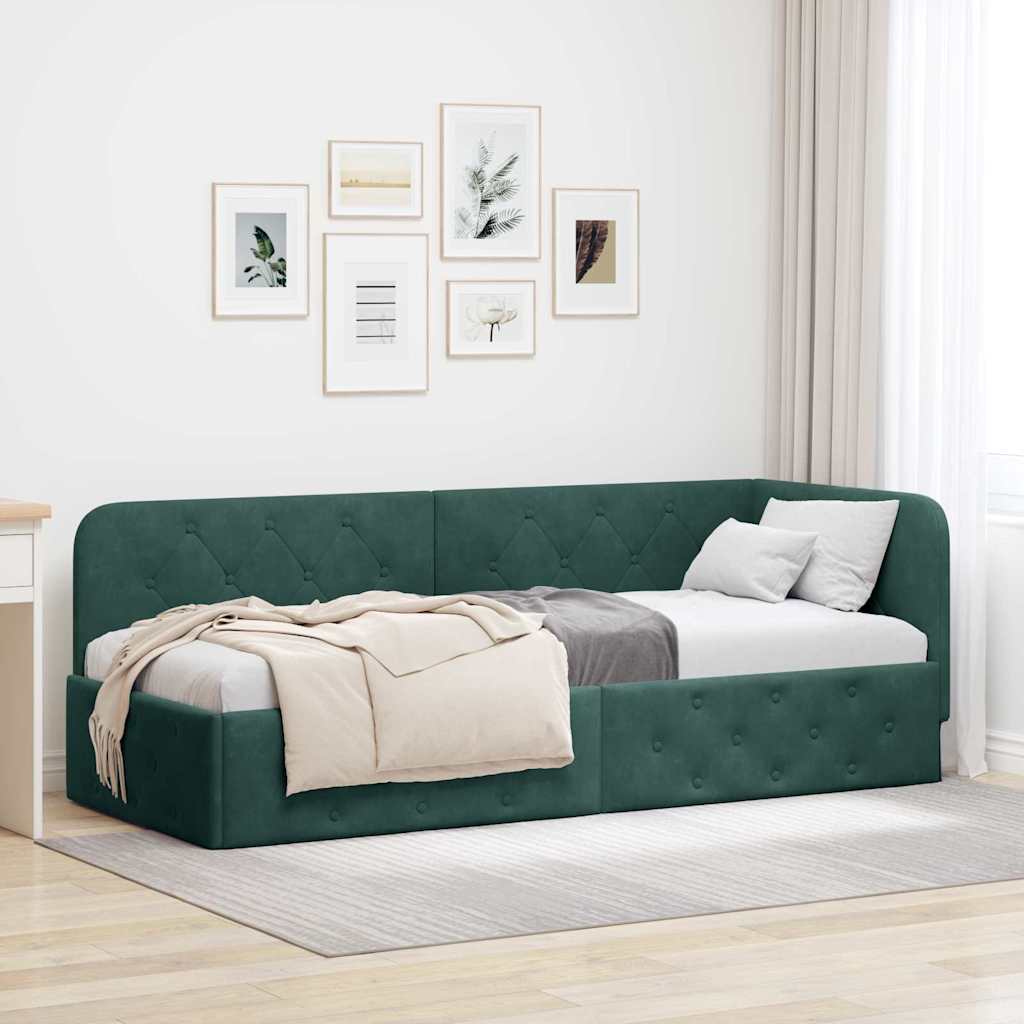 vidaXL Κρεβάτι Γωνίας Σκούρο Πράσινο 80 x 200 cm Βελούδο