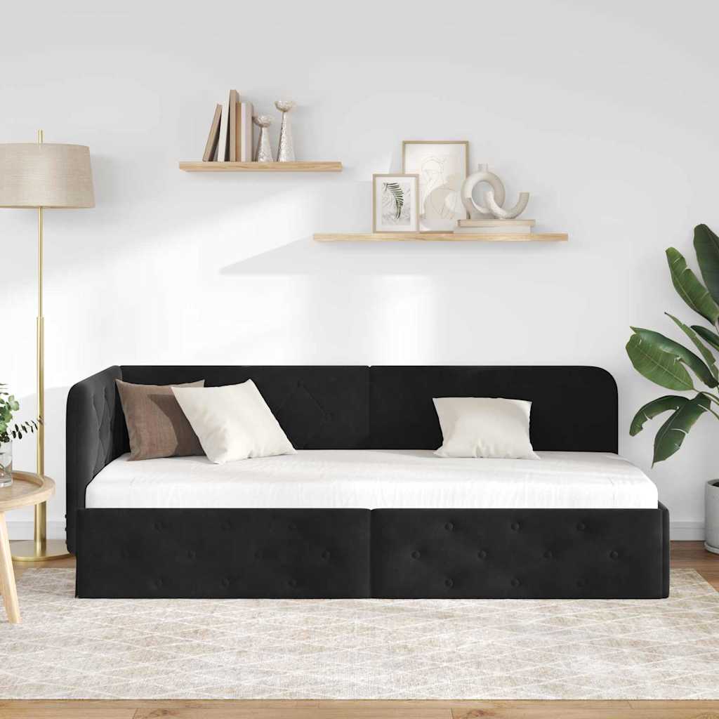 vidaXL Κρεβάτι Γωνίας με κεφαλάρι Μαύρο 80 x 200 cm Βελούδο