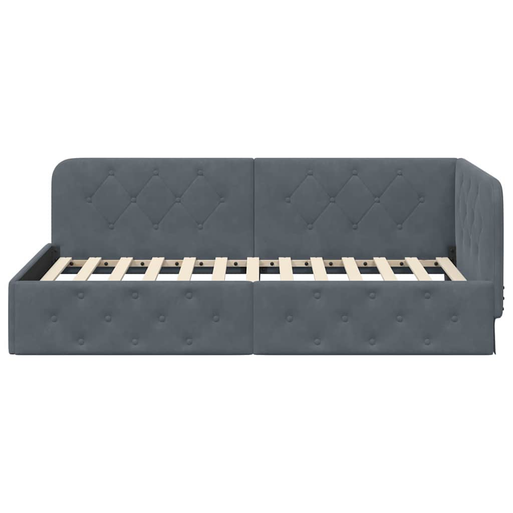 vidaXL Κρεβάτι Γωνίας Σκούρο Γκρι 90 x 190 cm Βελούδο