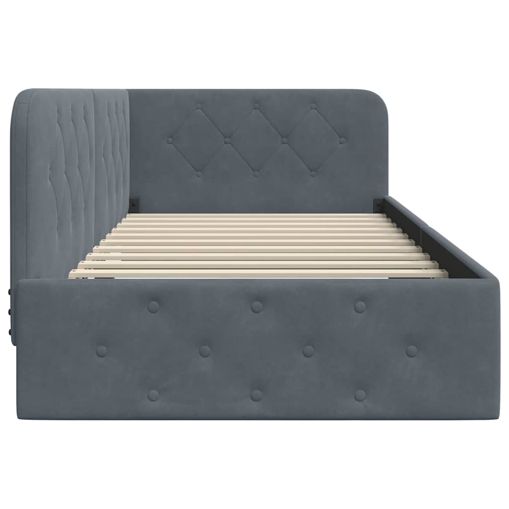 vidaXL Κρεβάτι Γωνίας Σκούρο Γκρι 90 x 190 cm Βελούδο