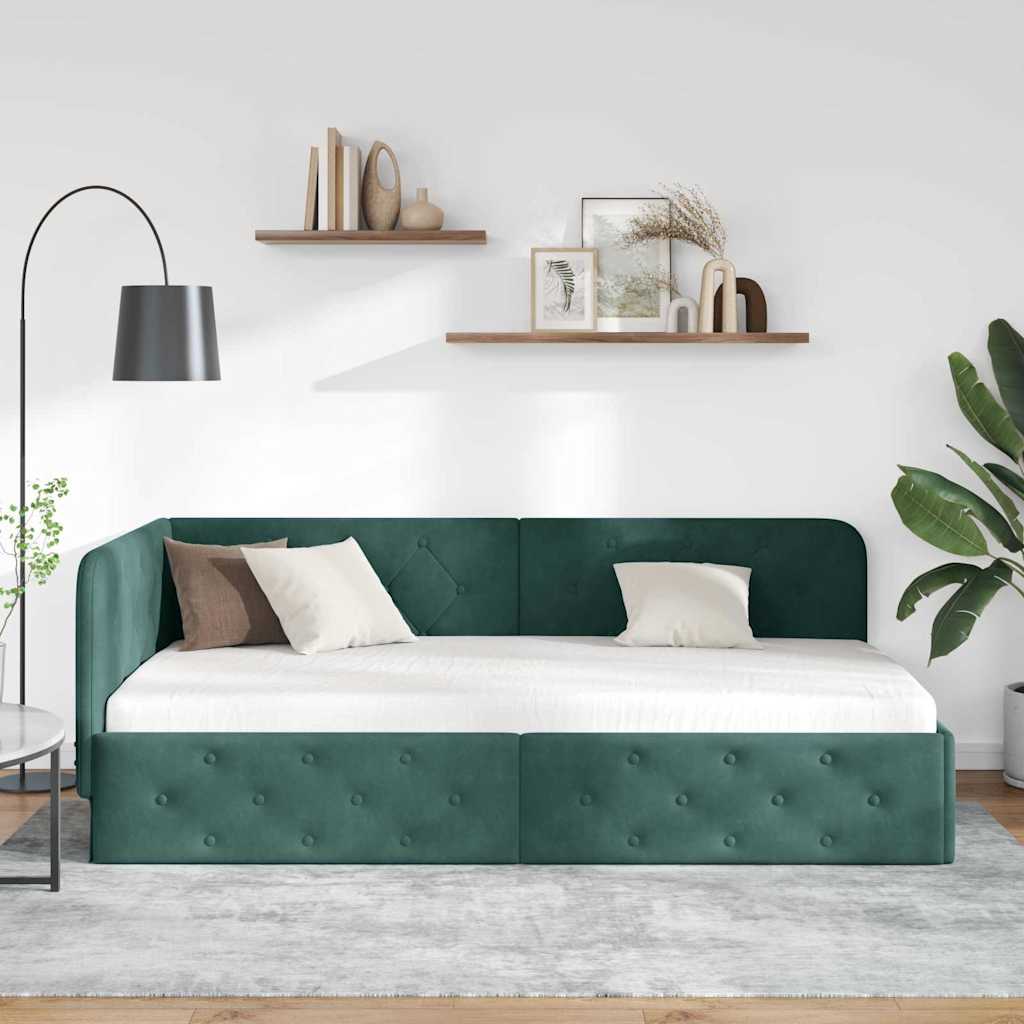 vidaXL Κρεβάτι Γωνίας Σκούρο Πράσινο 90 x 190 cm Βελούδο