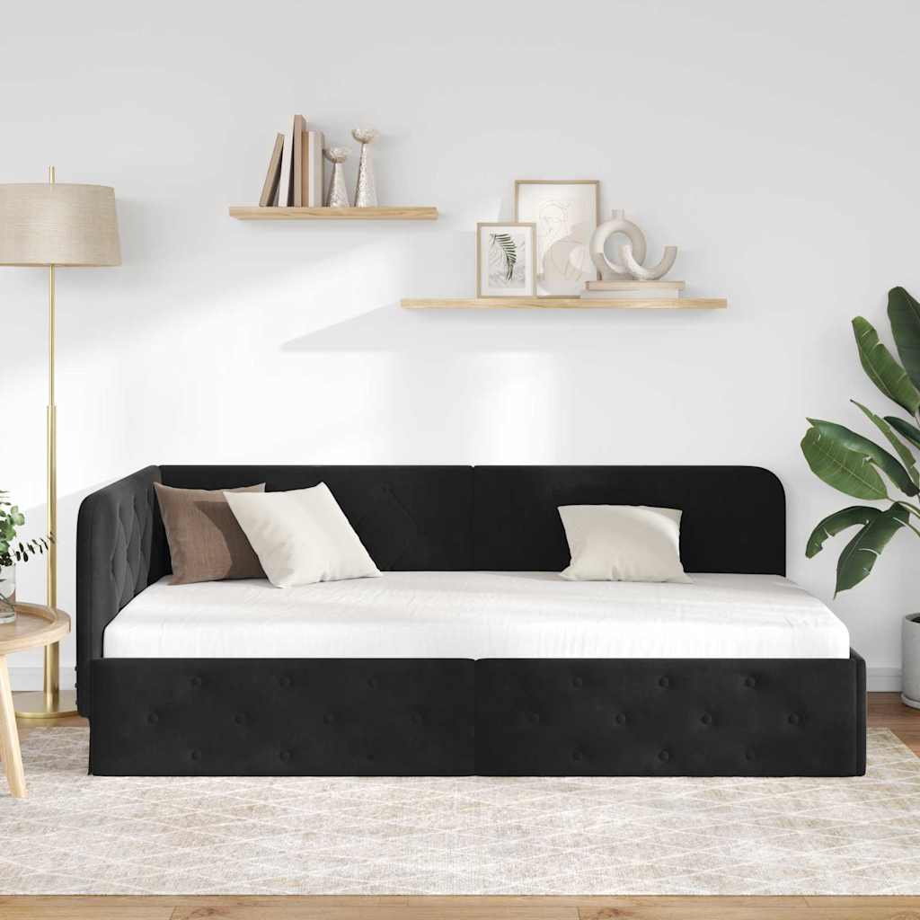vidaXL Κρεβάτι Γωνίας με κεφαλάρι Μαύρο 90 x 190 cm Βελούδο