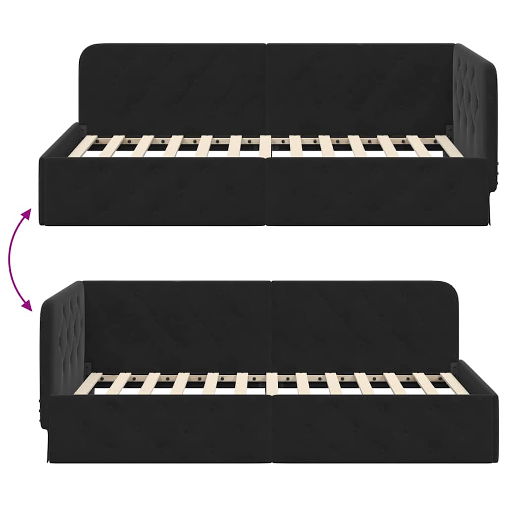 vidaXL Κρεβάτι Γωνίας με κεφαλάρι Μαύρο 90 x 190 cm Βελούδο