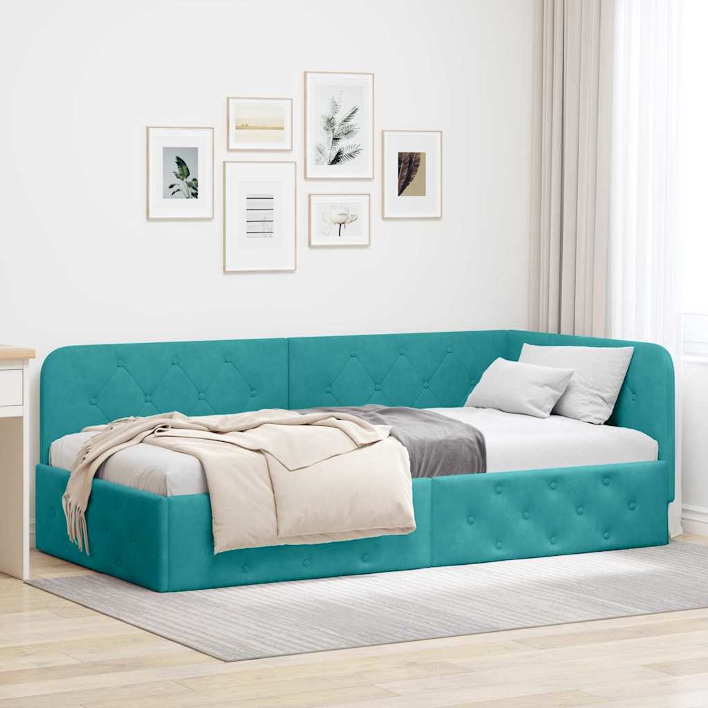 vidaXL Κρεβάτι Γωνίας Τιρκουάζ 90 x 190 cm Βελούδο
