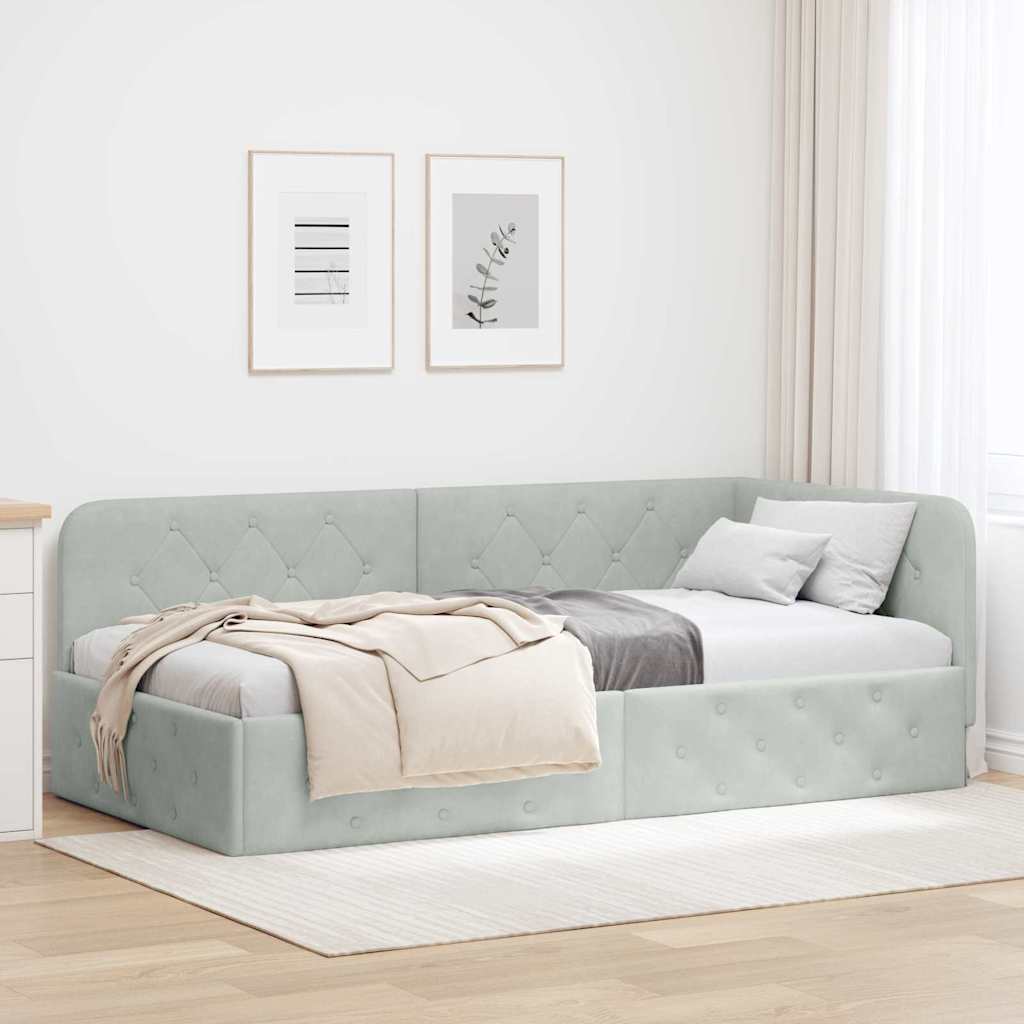 vidaXL Κρεβάτι Γωνίας Ανοιχτό γκρι 90 x 200 cm Βελούδο