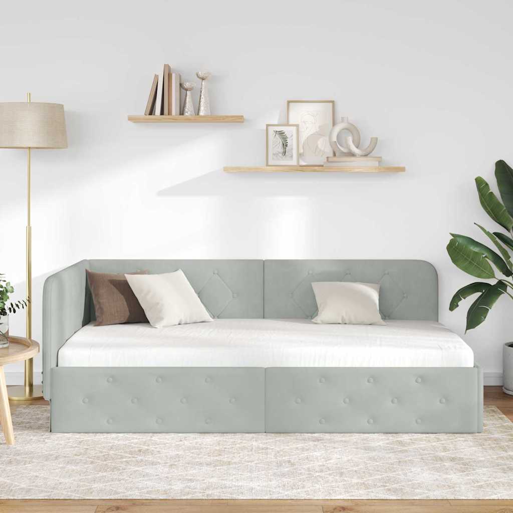 vidaXL Κρεβάτι Γωνίας Ανοιχτό γκρι 90 x 200 cm Βελούδο