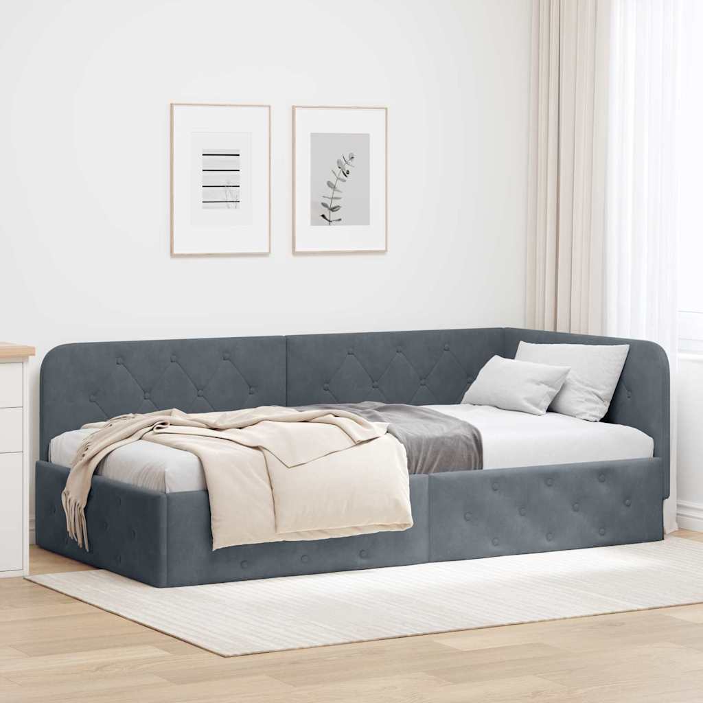 vidaXL Κρεβάτι Γωνίας Σκούρο Γκρι 90 x 200 cm Βελούδο