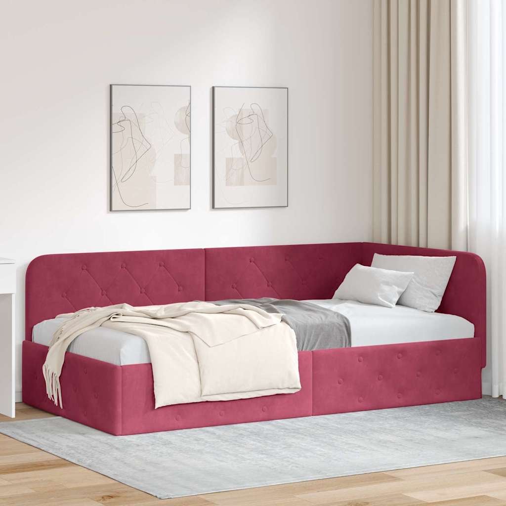 vidaXL Κρεβάτι Γωνίας Κόκκινο 90 x 200 cm Βελούδο