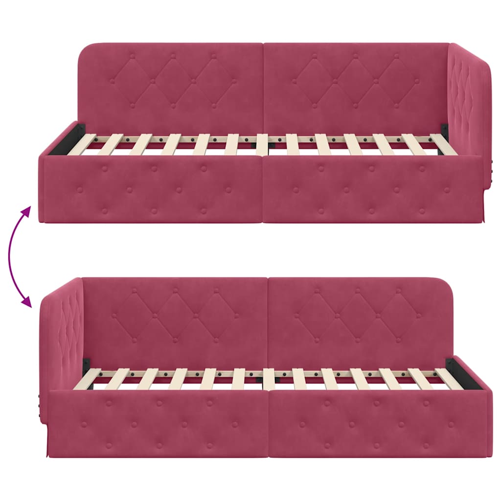 vidaXL Κρεβάτι Γωνίας Κόκκινο 90 x 200 cm Βελούδο