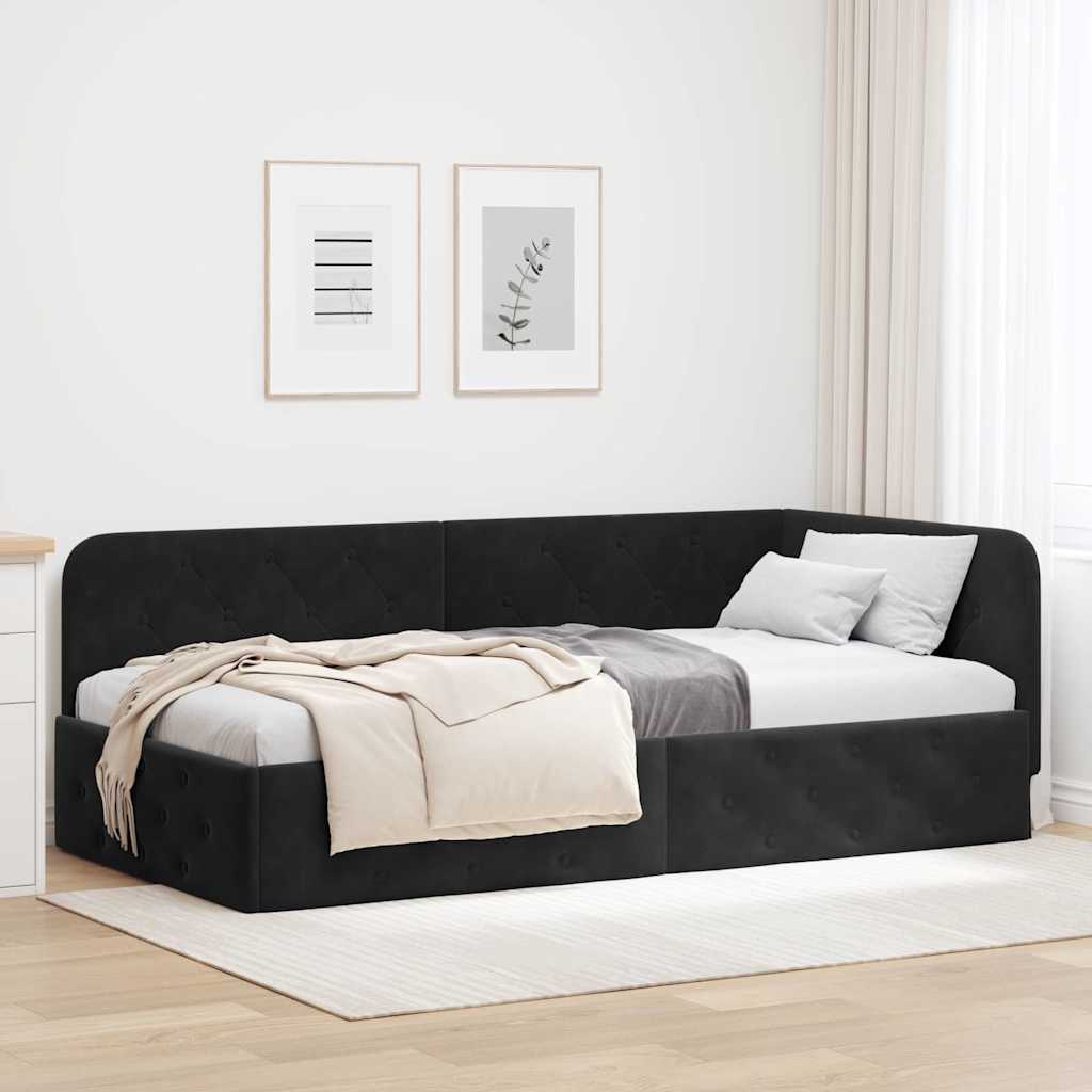 vidaXL Κρεβάτι Γωνίας Μαύρο 90 x 200 cm Βελούδο