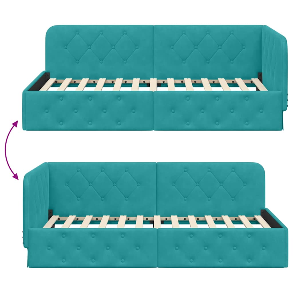 vidaXL Κρεβάτι Γωνίας Τιρκουάζ 90 x 200 cm Βελούδο