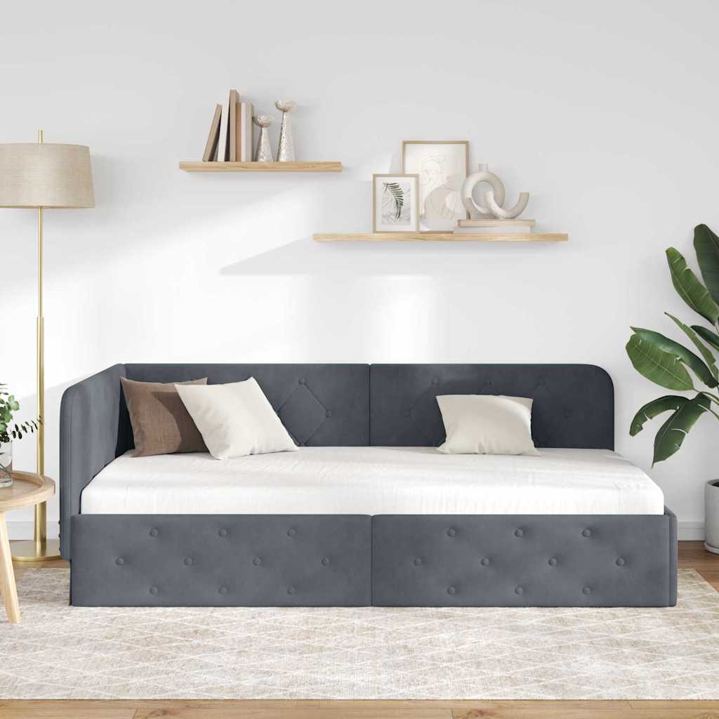 vidaXL Κρεβάτι Γωνίας Σκούρο Γκρι 100 x 200 cm Βελούδο