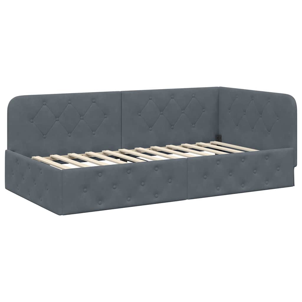vidaXL Κρεβάτι Γωνίας Σκούρο Γκρι 100 x 200 cm Βελούδο