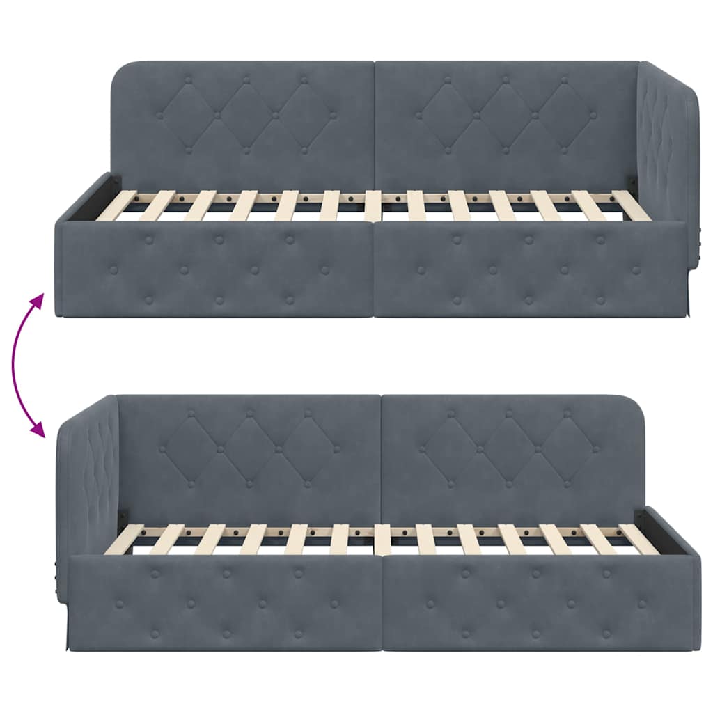 vidaXL Κρεβάτι Γωνίας Σκούρο Γκρι 100 x 200 cm Βελούδο