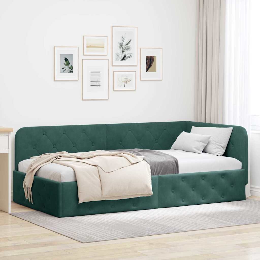 vidaXL Κρεβάτι Γωνίας Σκούρο Πράσινο 100 x 200 cm Βελούδο
