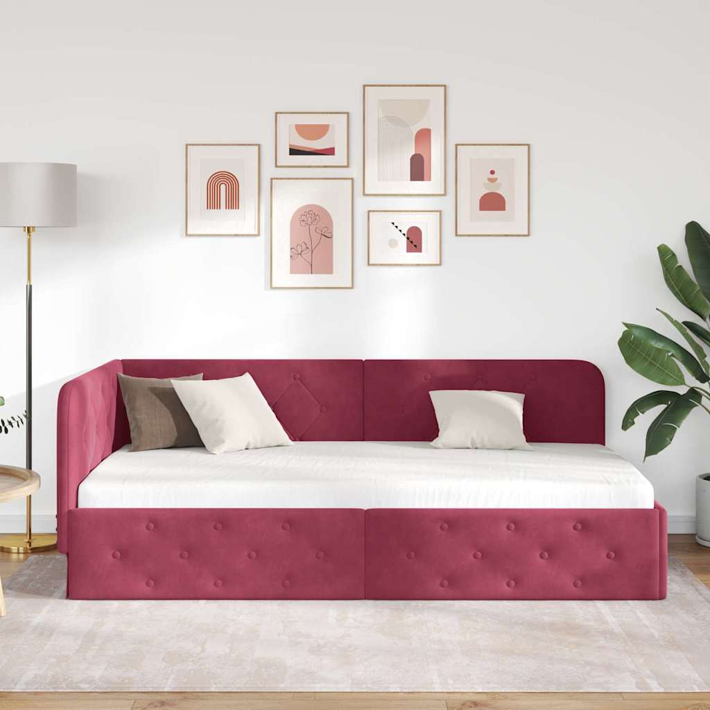 vidaXL Κρεβάτι Γωνίας Κόκκινο 100 x 200 cm Βελούδο