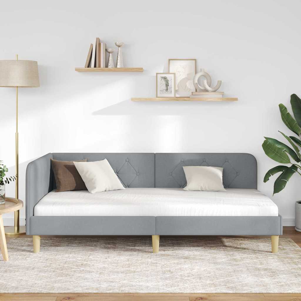 vidaXL Κρεβάτι Γωνίας με κεφαλάρι Ανοιχτό γκρι 90 x 190 cm ύφασμα