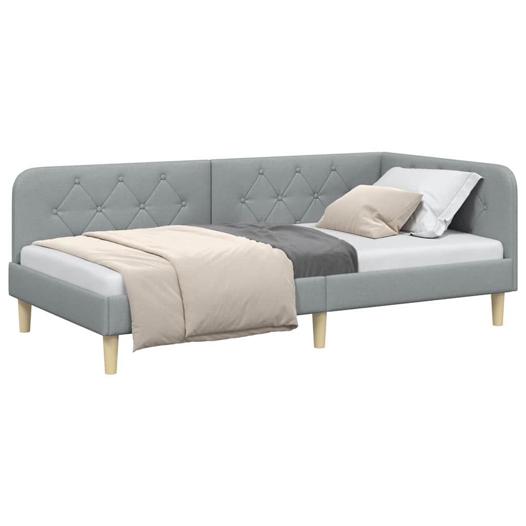 vidaXL Κρεβάτι Γωνίας με κεφαλάρι Ανοιχτό γκρι 90 x 190 cm ύφασμα