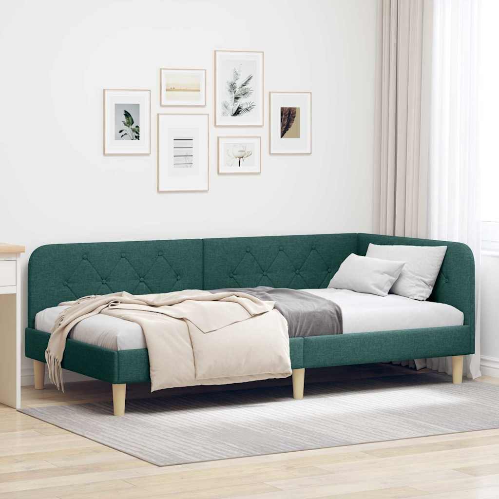 vidaXL Κρεβάτι Γωνίας Σκούρο Πράσινο 90 x 190 cm ύφασμα