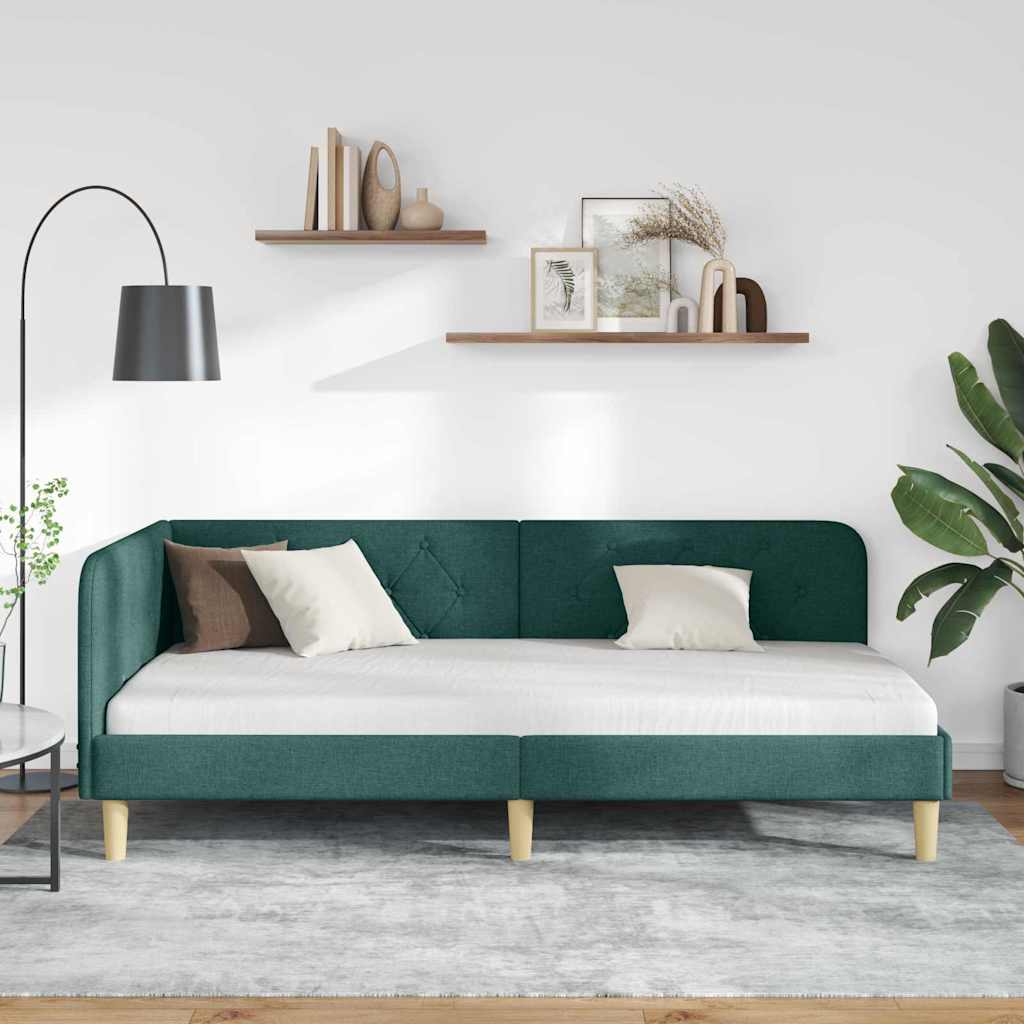 vidaXL Κρεβάτι Γωνίας Σκούρο Πράσινο 90 x 190 cm ύφασμα