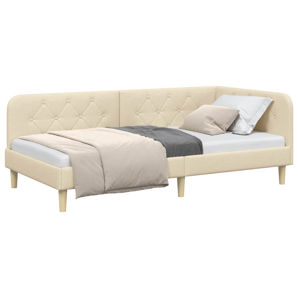vidaXL Κρεβάτι Γωνίας Κρεμ 90 x 190 cm ύφασμα