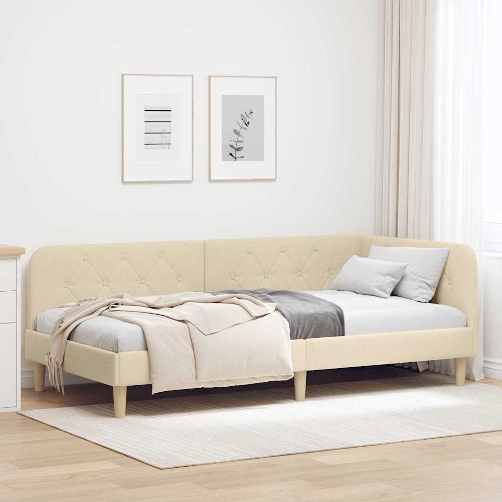vidaXL Κρεβάτι Γωνίας Κρεμ 90 x 200 cm ύφασμα