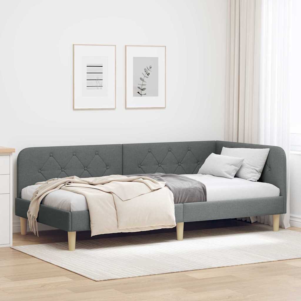 vidaXL Κρεβάτι Γωνίας Σκούρο Γκρι 100 x 200 cm ύφασμα