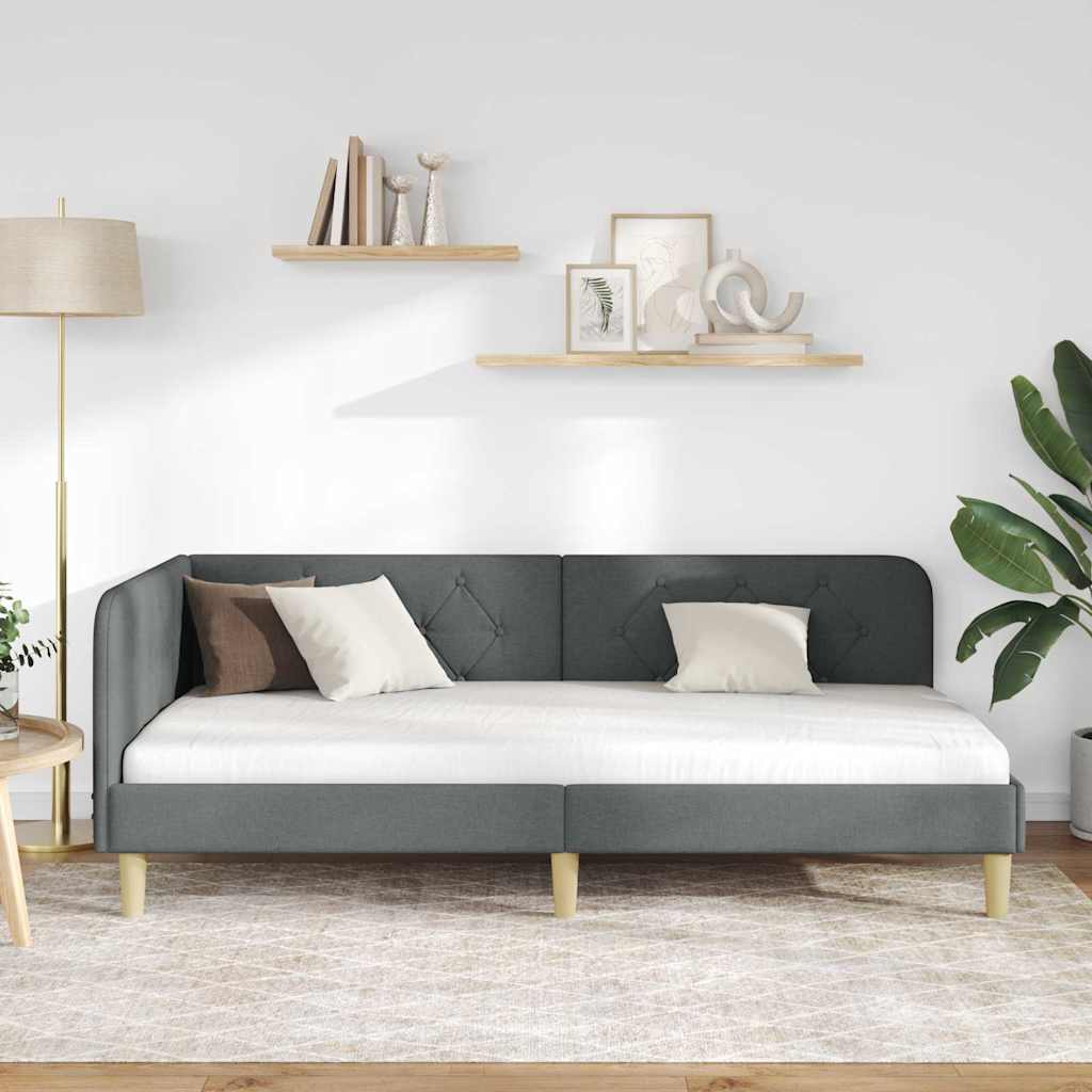 vidaXL Κρεβάτι Γωνίας Σκούρο Γκρι 100 x 200 cm ύφασμα