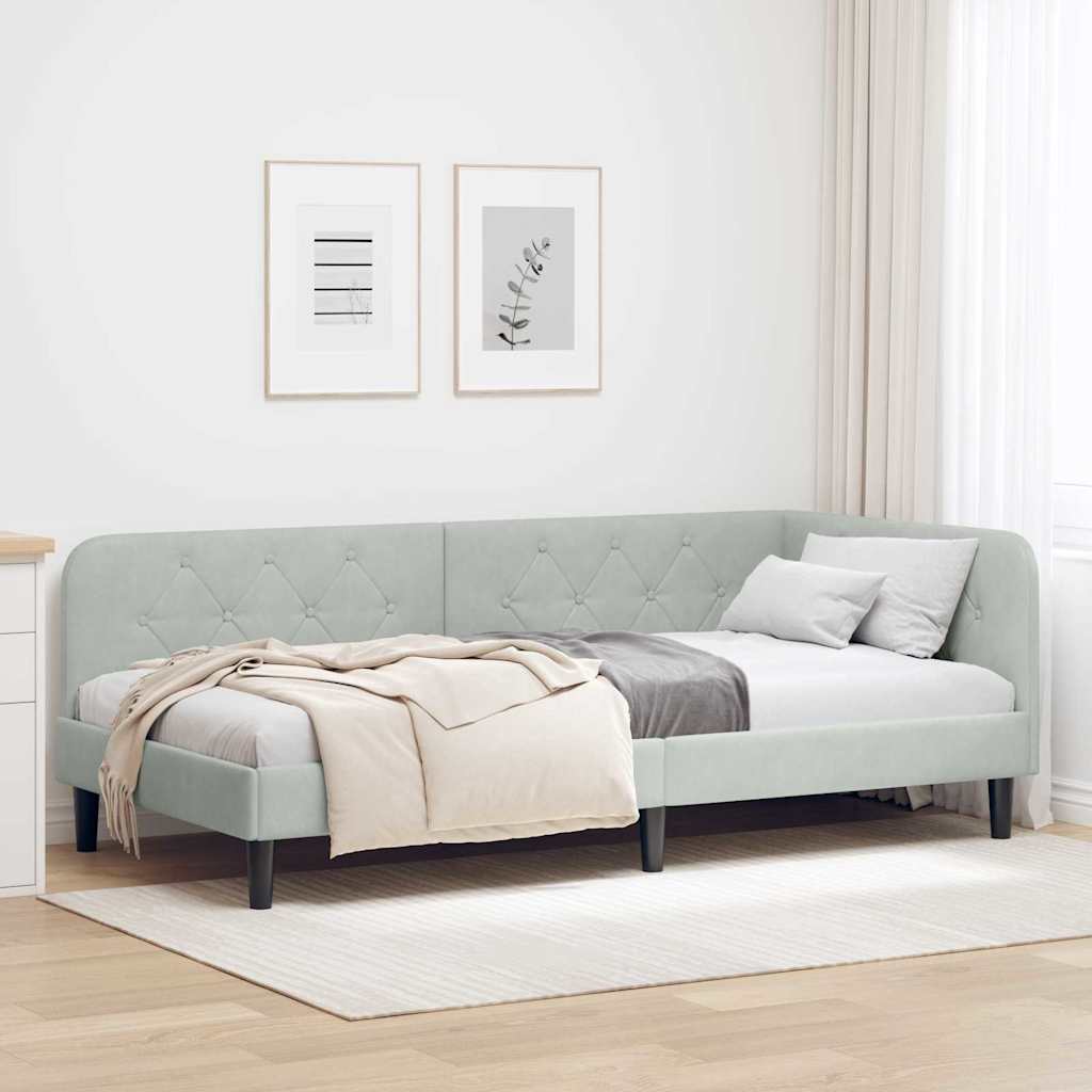 vidaXL Κρεβάτι Γωνίας Ανοιχτό γκρι 90 x 190 cm Βελούδο