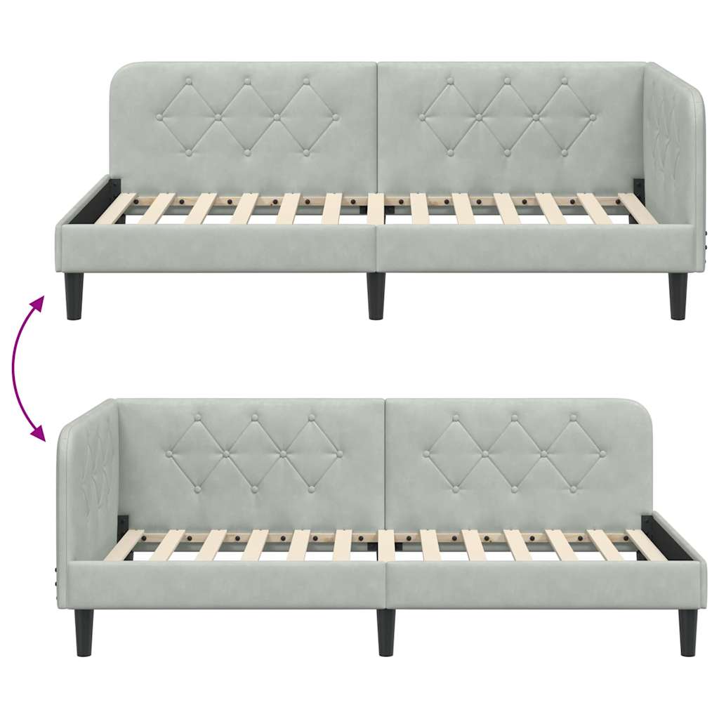 vidaXL Κρεβάτι Γωνίας Ανοιχτό γκρι 90 x 190 cm Βελούδο