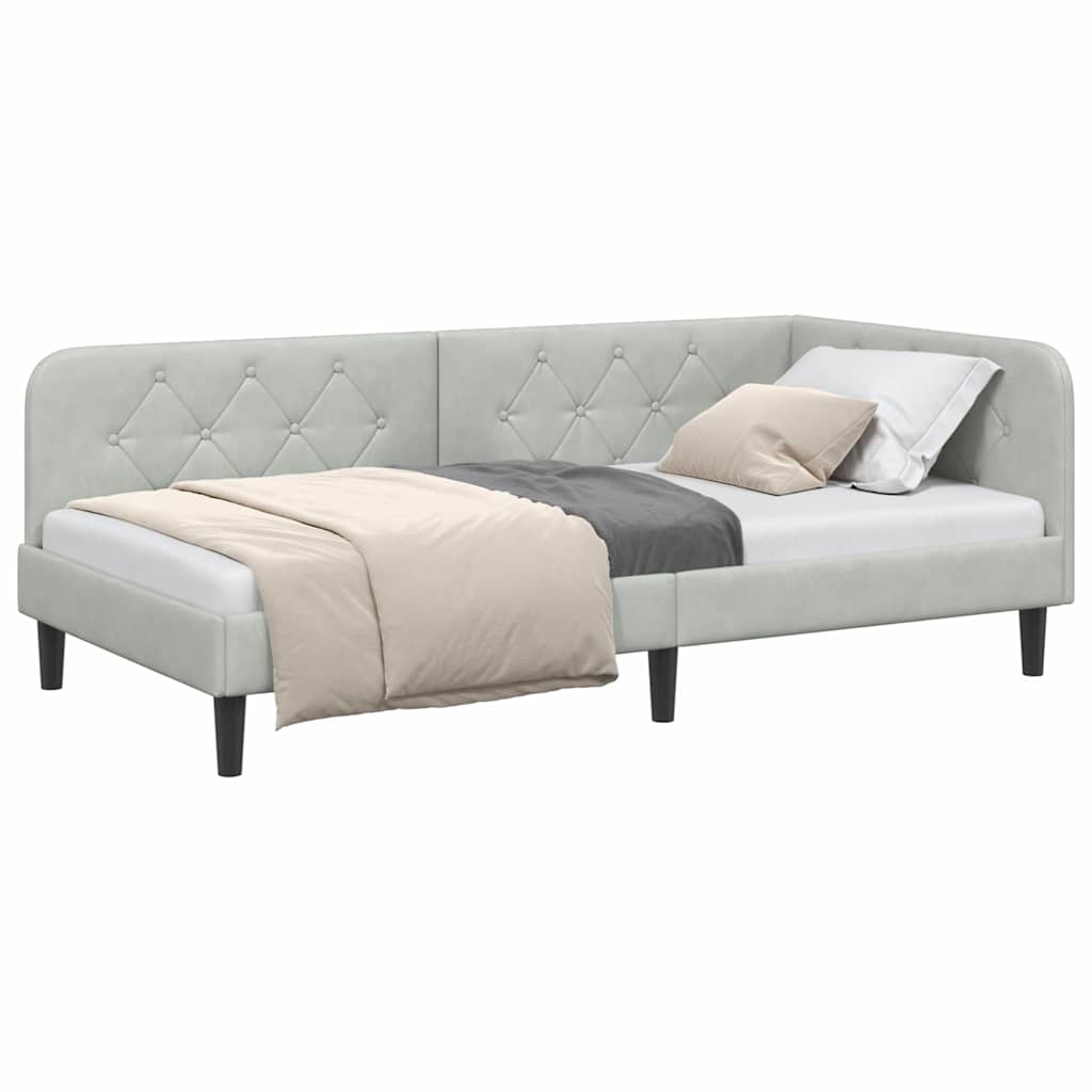 vidaXL Κρεβάτι Γωνίας Ανοιχτό γκρι 90 x 190 cm Βελούδο