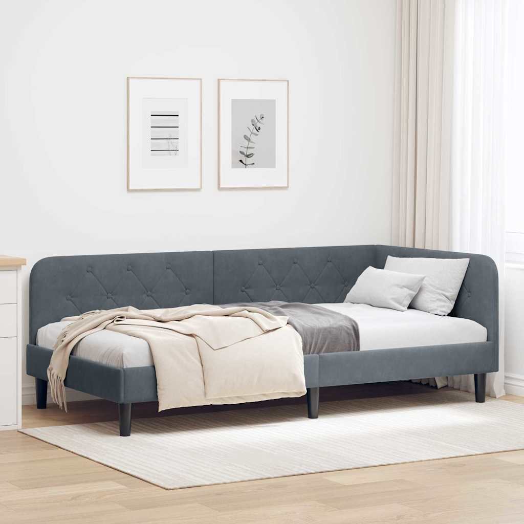 vidaXL Κρεβάτι Γωνίας Σκούρο Γκρι 90 x 190 cm Βελούδο
