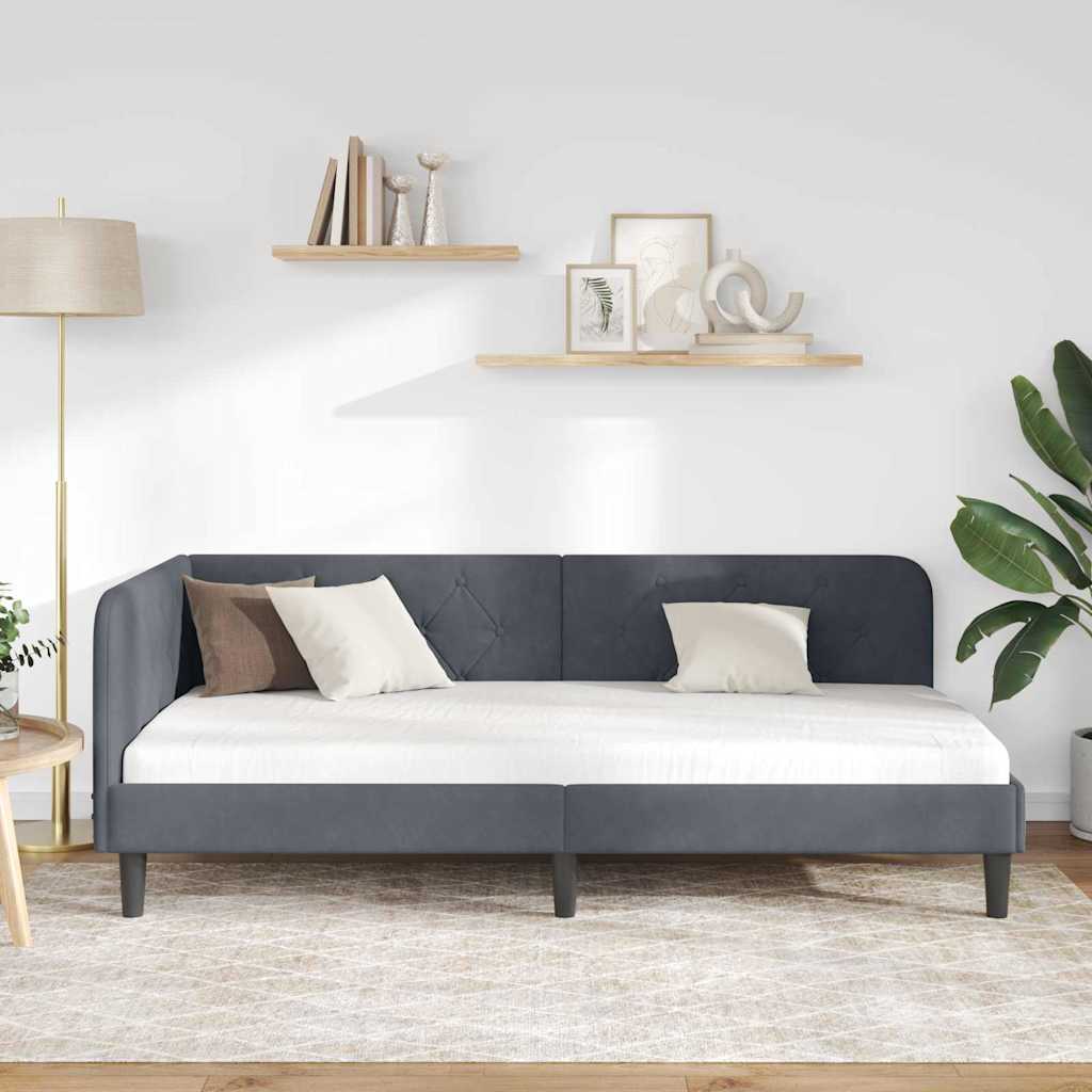 vidaXL Κρεβάτι Γωνίας Σκούρο Γκρι 90 x 190 cm Βελούδο