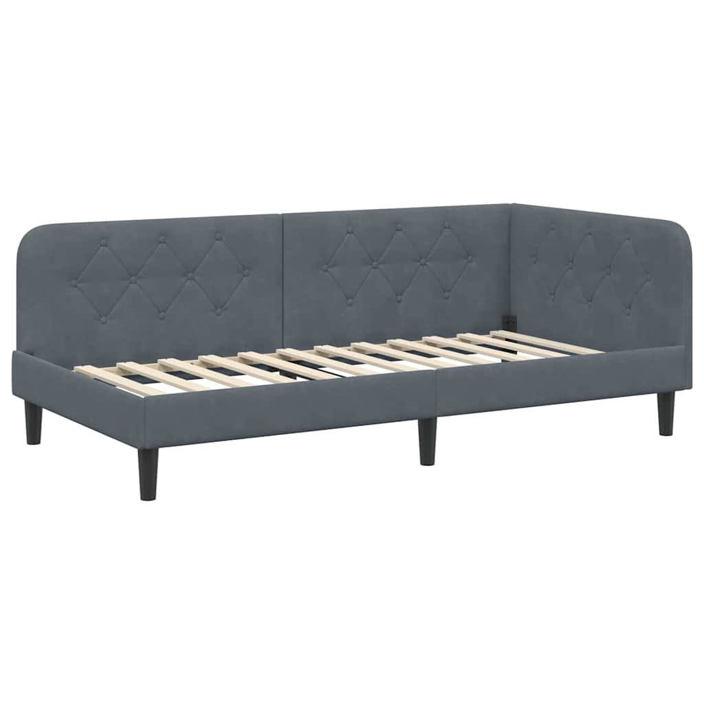 vidaXL Κρεβάτι Γωνίας Σκούρο Γκρι 90 x 190 cm Βελούδο