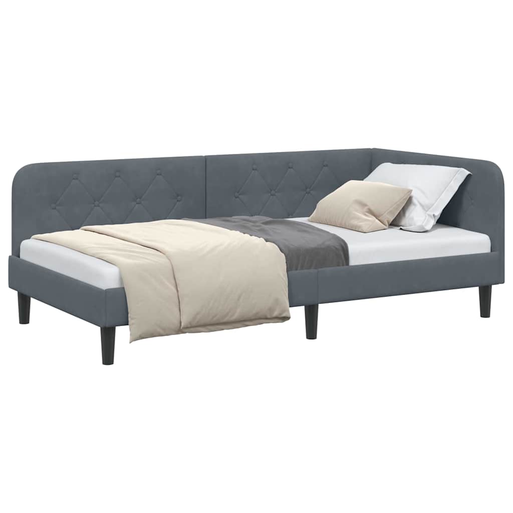 vidaXL Κρεβάτι Γωνίας Σκούρο Γκρι 90 x 190 cm Βελούδο