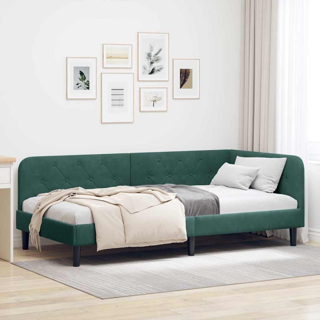 vidaXL Κρεβάτι Γωνίας Σκούρο Πράσινο 90 x 190 cm Βελούδο