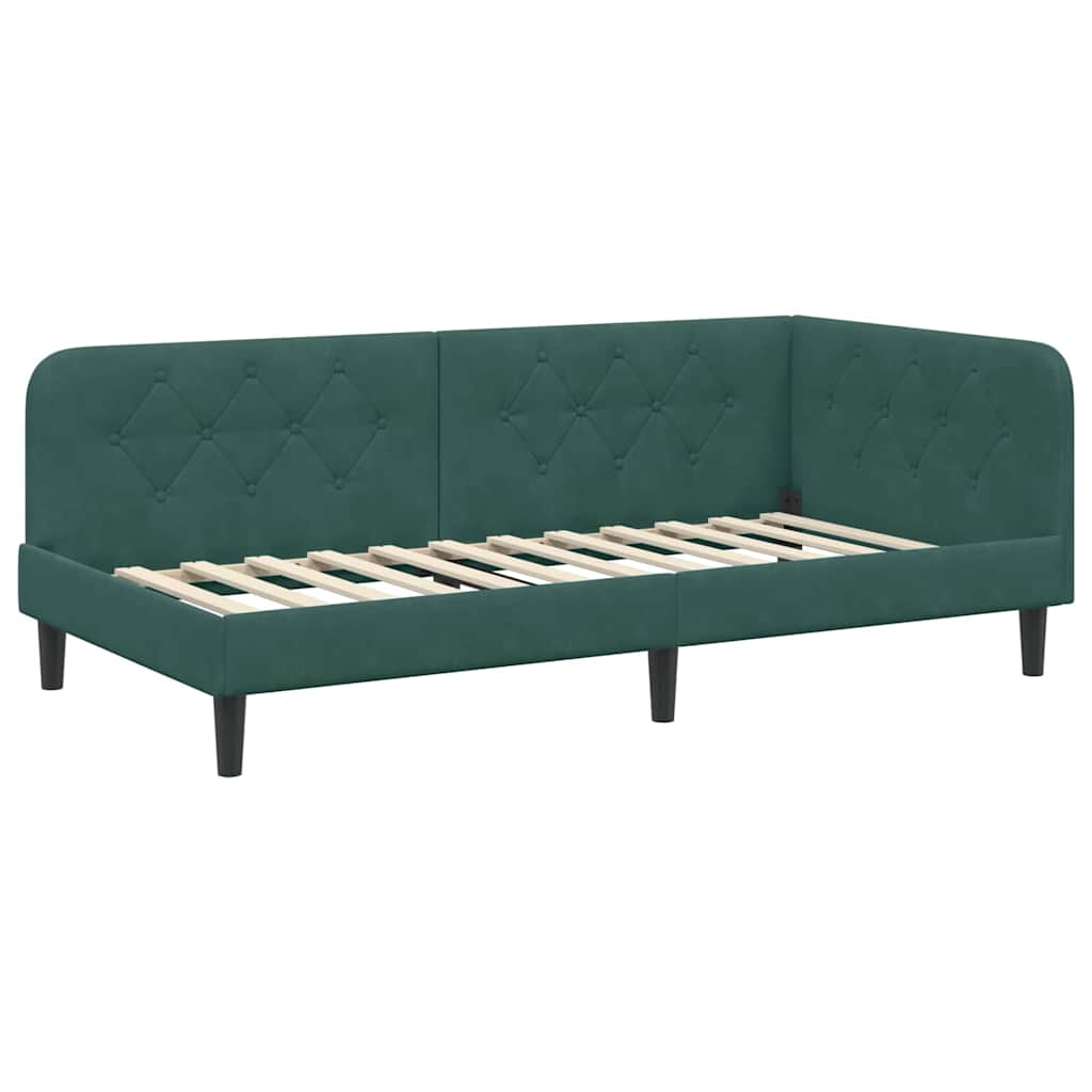 vidaXL Κρεβάτι Γωνίας Σκούρο Πράσινο 90 x 190 cm Βελούδο
