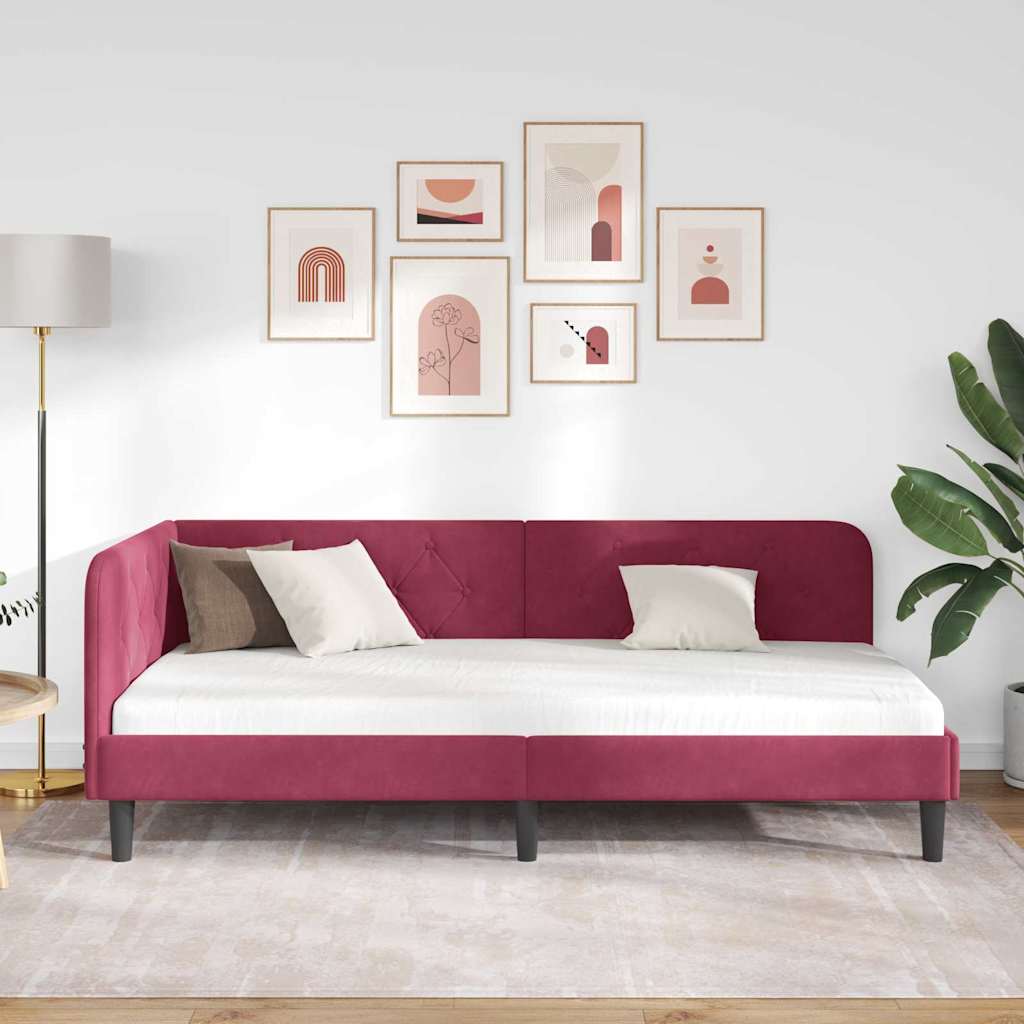 vidaXL Κρεβάτι Γωνίας Κόκκινο 90 x 190 cm Βελούδο