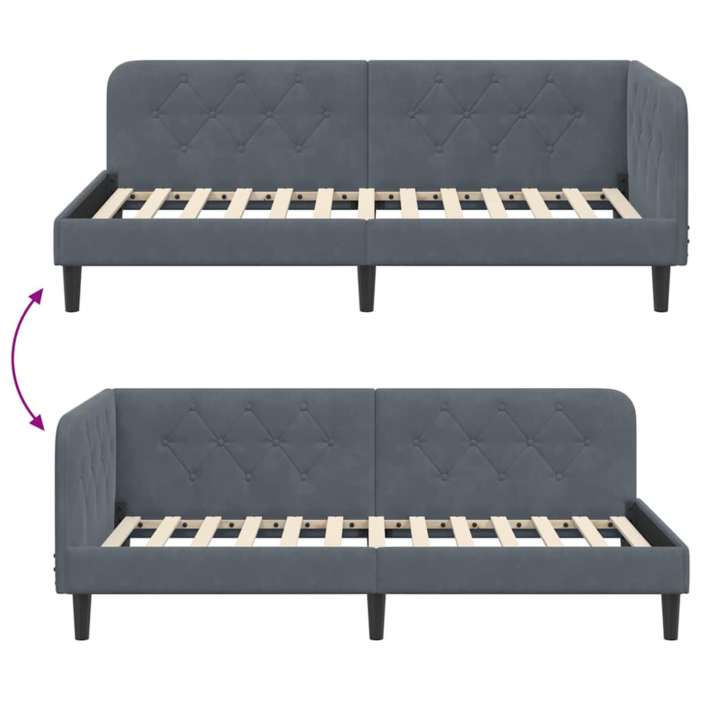 vidaXL Κρεβάτι Γωνίας Σκούρο Γκρι 90 x 200 cm Βελούδο