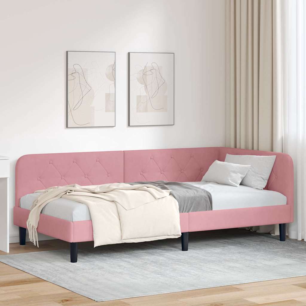 vidaXL Κρεβάτι Γωνίας Ροζ 90 x 200 cm Βελούδο