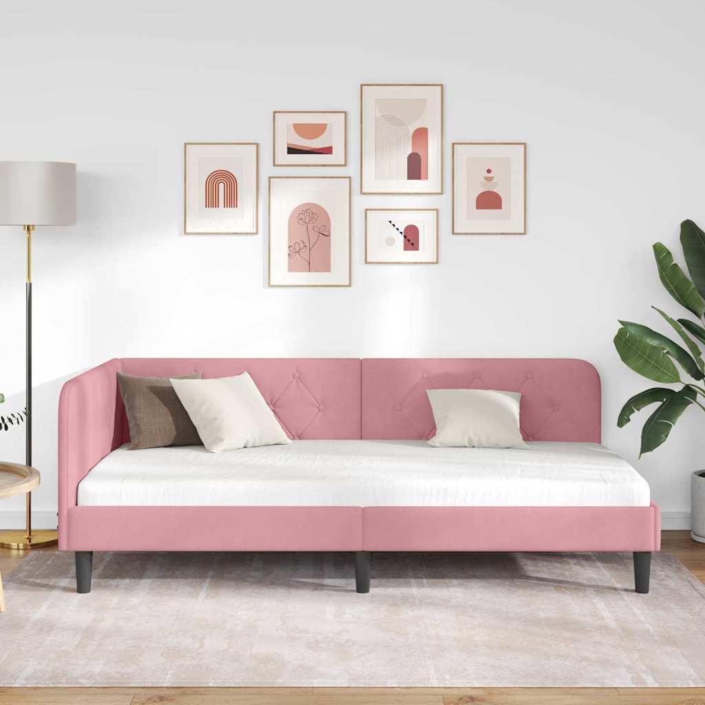 vidaXL Κρεβάτι Γωνίας Ροζ 90 x 200 cm Βελούδο