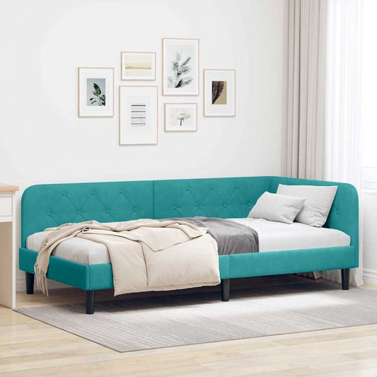 vidaXL Κρεβάτι Γωνίας Τιρκουάζ 90 x 200 cm Βελούδο
