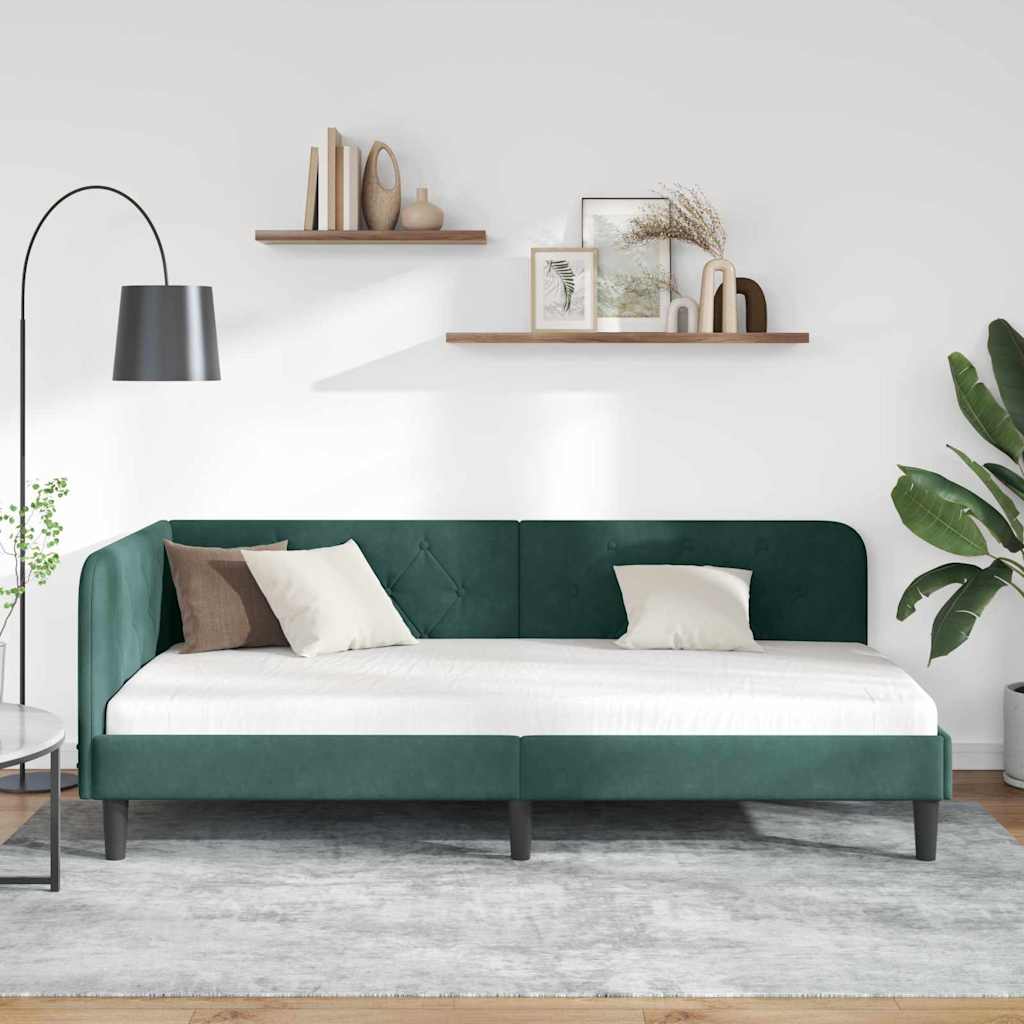 vidaXL Κρεβάτι Γωνίας Σκούρο Πράσινο 100 x 200 cm Βελούδο