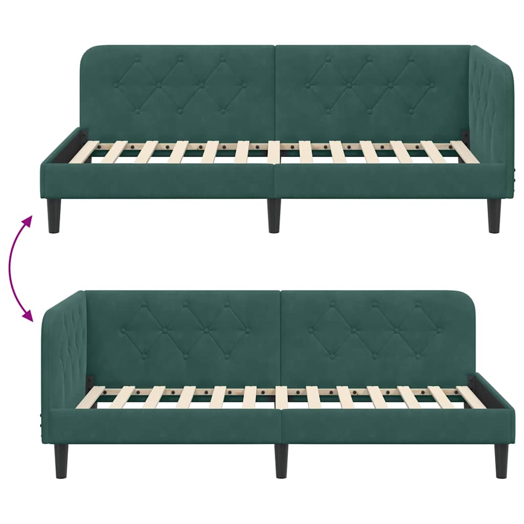 vidaXL Κρεβάτι Γωνίας Σκούρο Πράσινο 100 x 200 cm Βελούδο