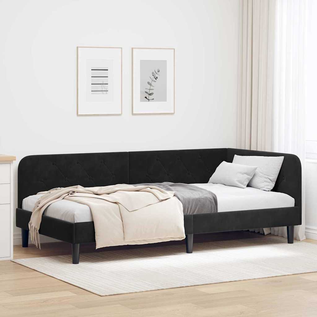 vidaXL Κρεβάτι Γωνίας Μαύρο 100 x 200 cm Βελούδο